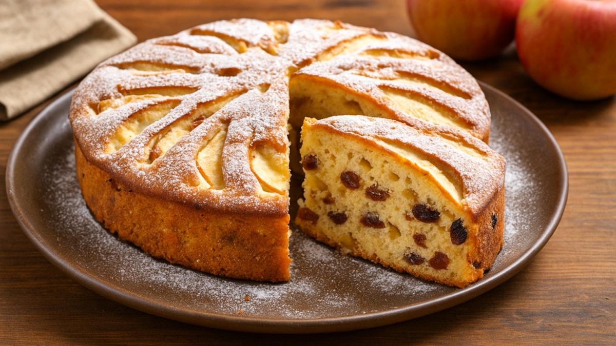 Шарлотка с яблоками и изюмом