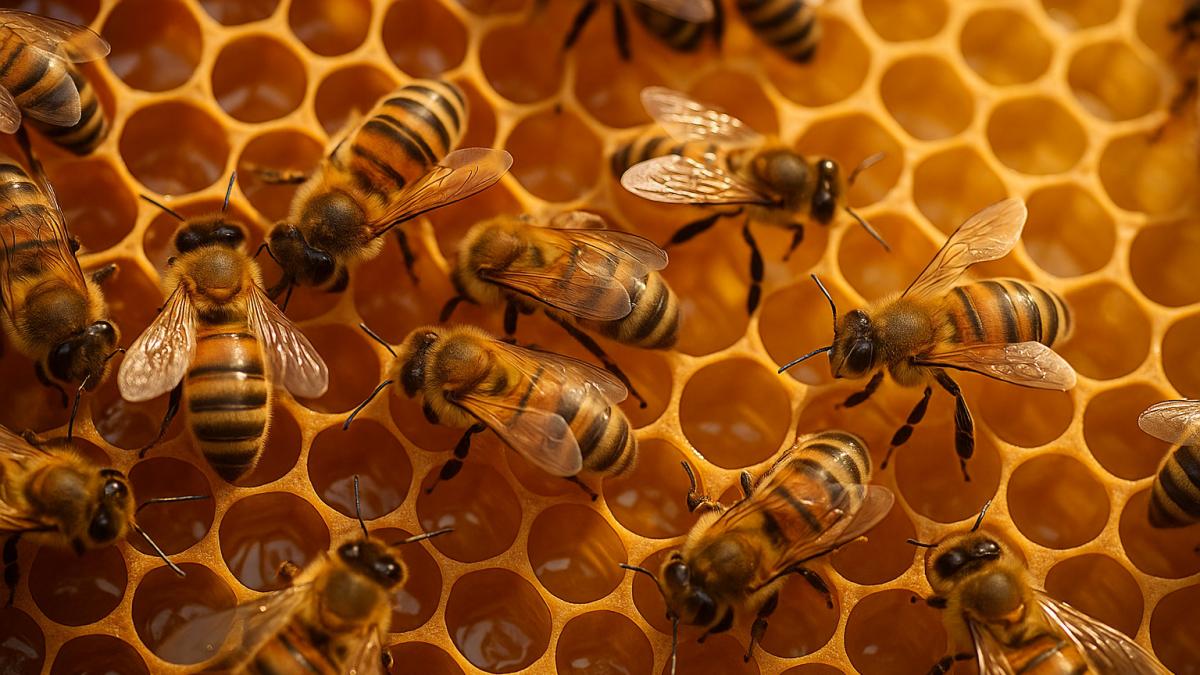Медоносные пчёлы на сотах