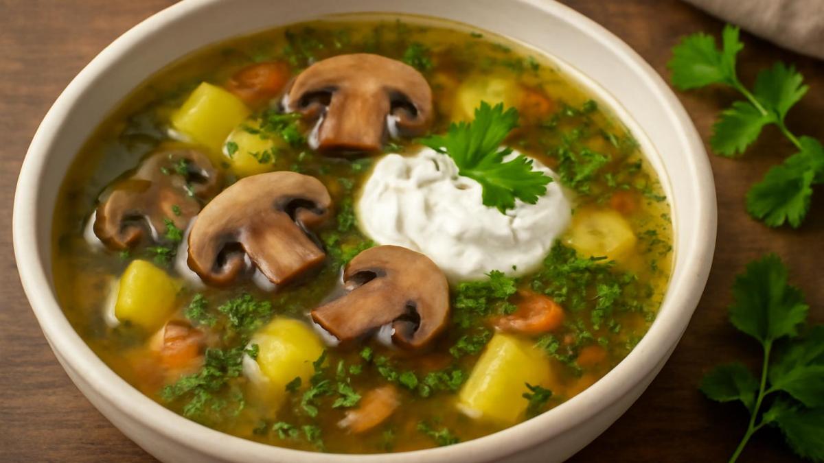 Грибной суп с картофелем и зеленью Грибной суп с картофелем и зеленью