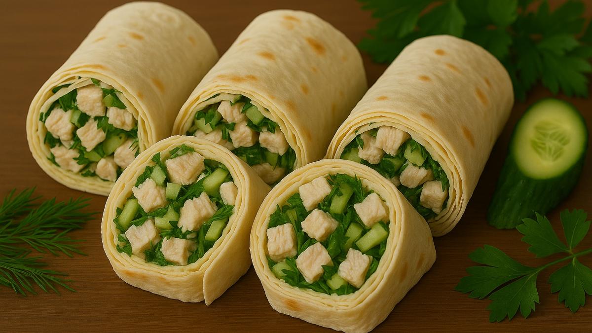 Лаваш-роллы с курицей и зеленью