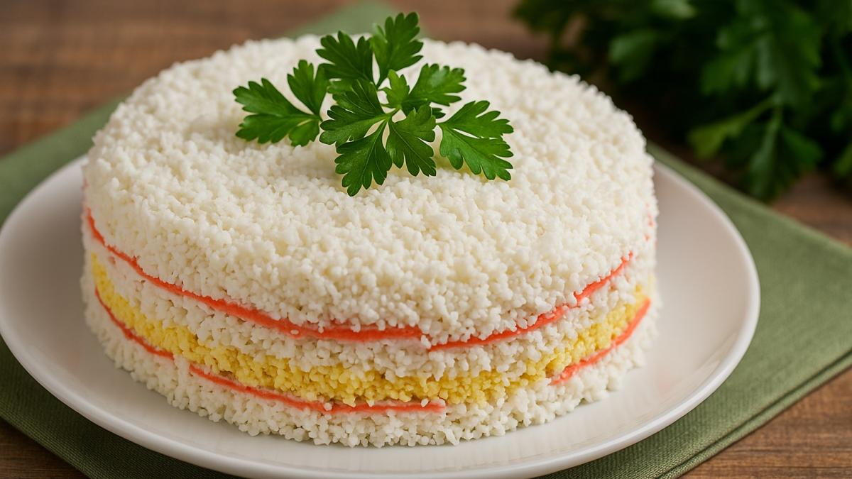 Закусочный торт из крабовых палочек
