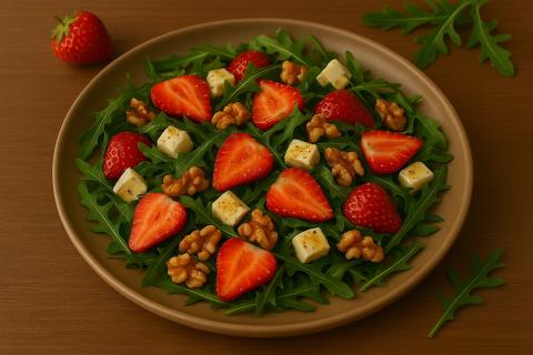 Нутрициологи: салат с клубникой, сыром и рукколой поддерживает баланс витаминов и энергии