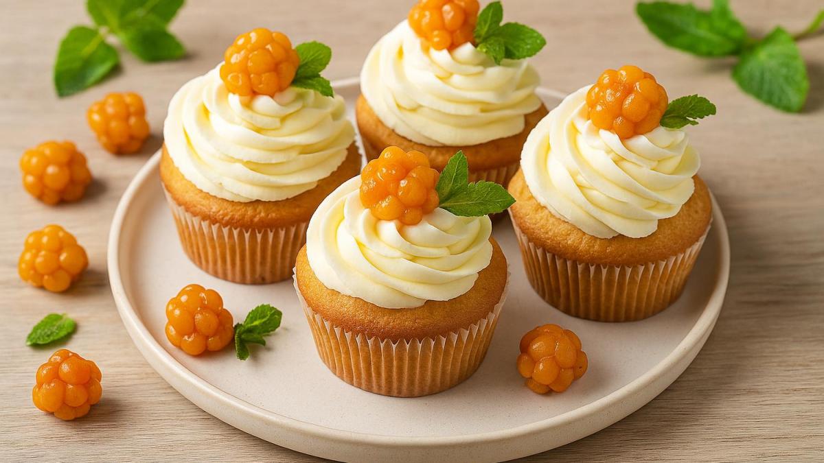 Капкейки с морошкой и творожным кремом