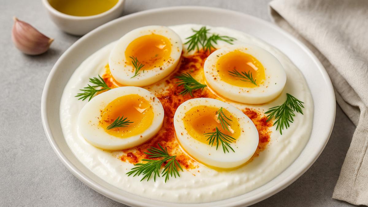 Варёные яйца с чесночным йогуртом