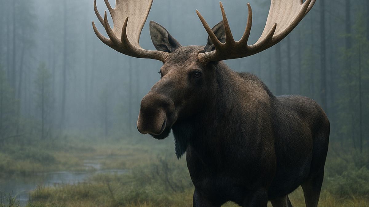 Лось в туманном лесу