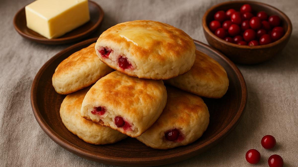 Лепёшки на кислой простокваше с брусникой