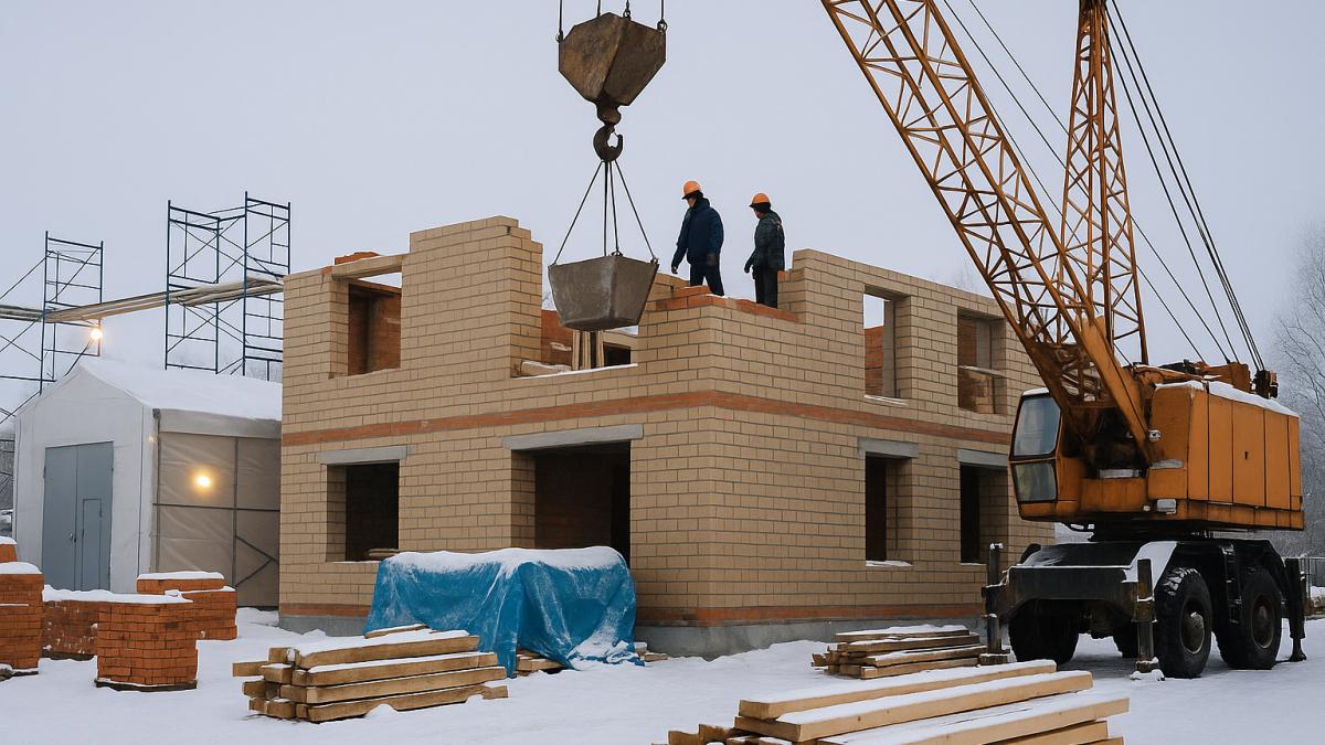 Стройка дома зимой