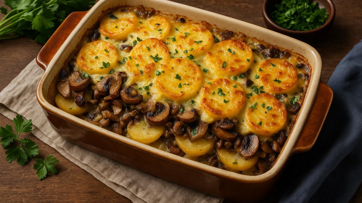 Картофельная запеканка с грибами и луком Картофельная запеканка с грибами и луком