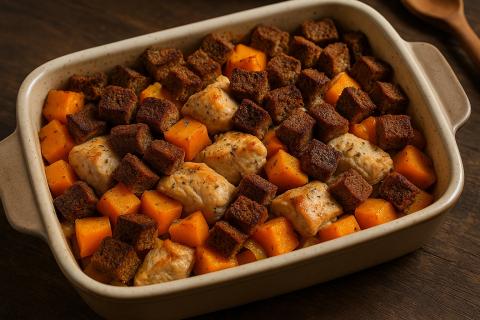 Ржаной хлеб в запеканке удерживает влагу и усиливает вкус — рецепт с индейкой