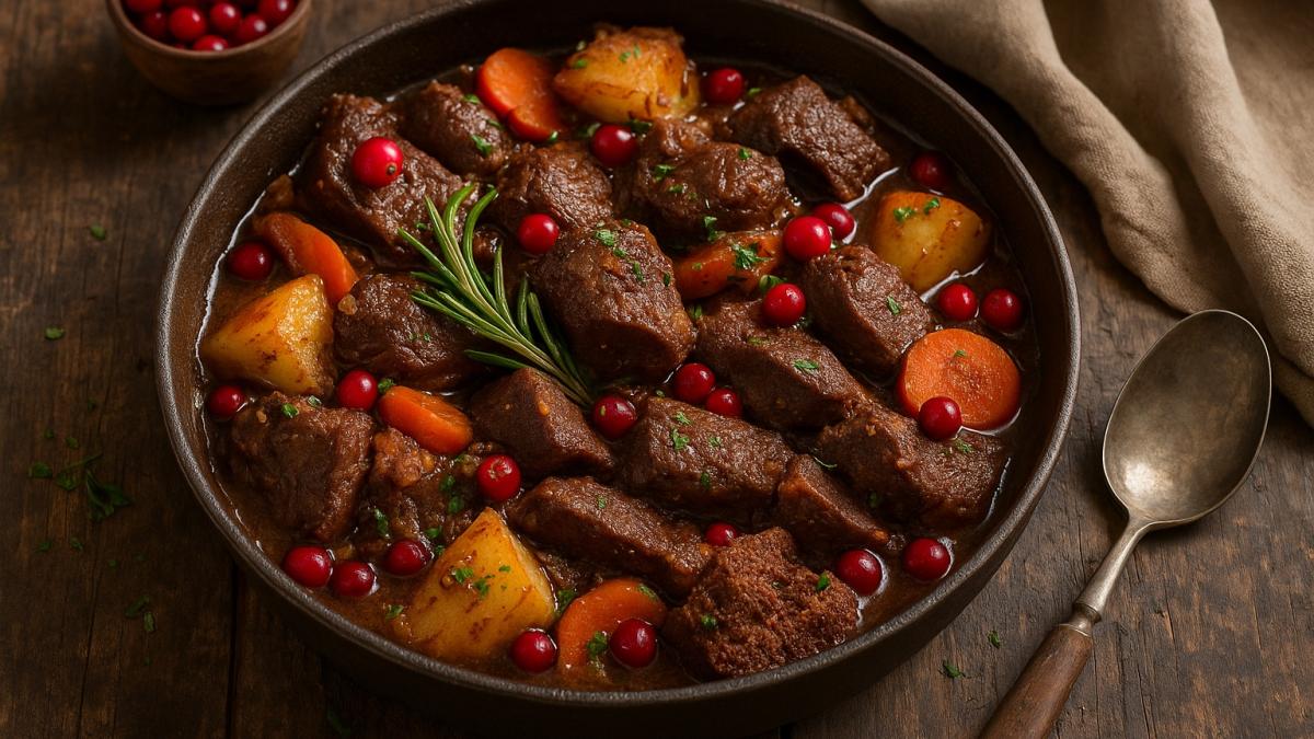 Жаркое из мяса северного оленя с клюквой