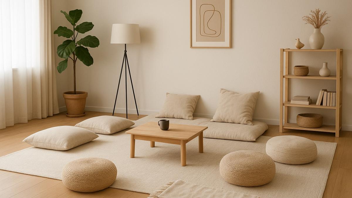 Гостиная с пуфами и подушками Гостиная с пуфами и подушками