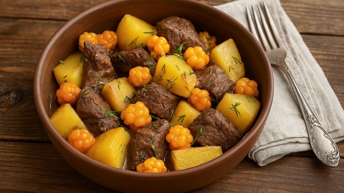 Жаркое из говядины с морошкой и картофелем Жаркое из говядины с морошкой и картофелем