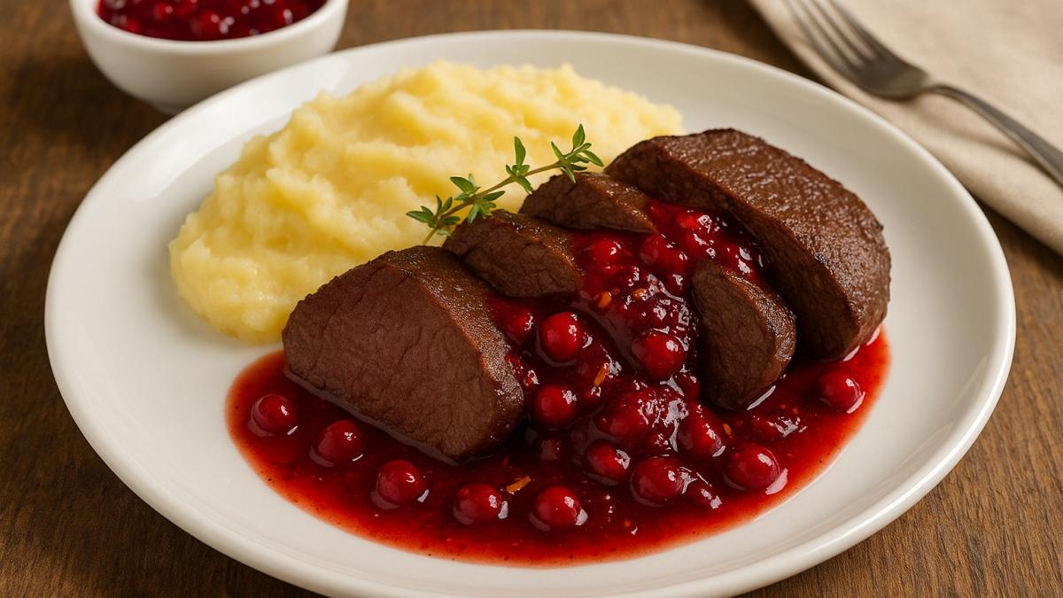 Мясо северного оленя с клюквенным соусом Мясо северного оленя с клюквенным соусом
