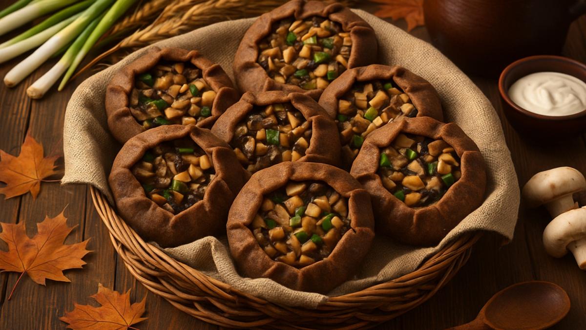 Ржаные калитки с грибами и зелёным луком