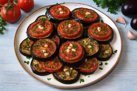 Баклажаны, запечённые с чесноком и томатами
