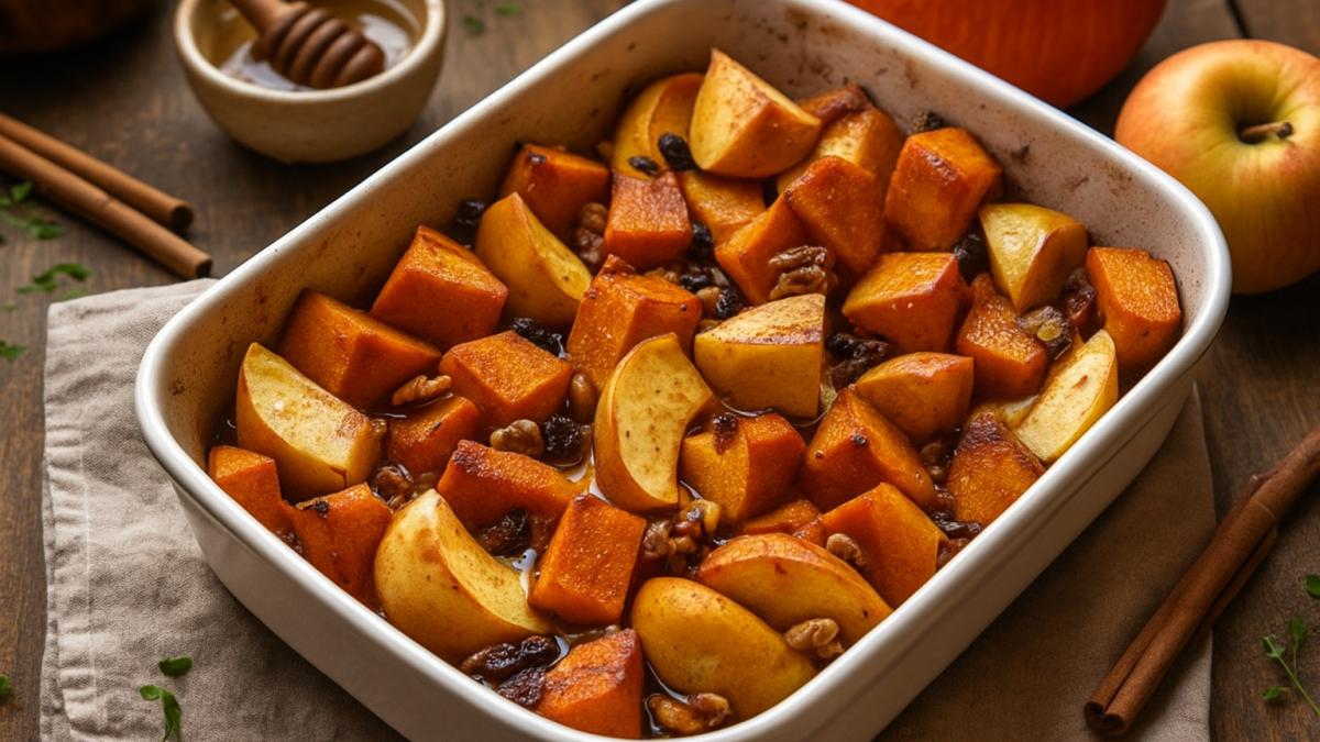 Тыква, запечённая с яблоками и корицей