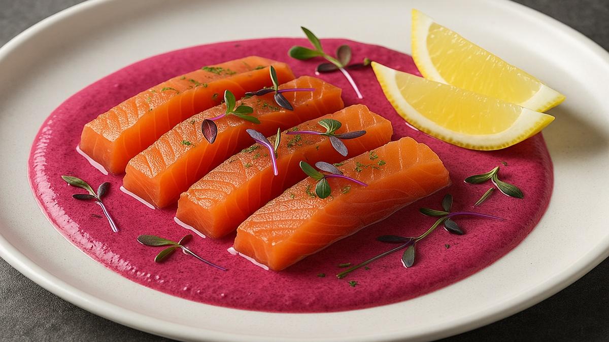 Закуска из кеты с соусом из иван-чая Закуска из кеты с соусом из иван-чая