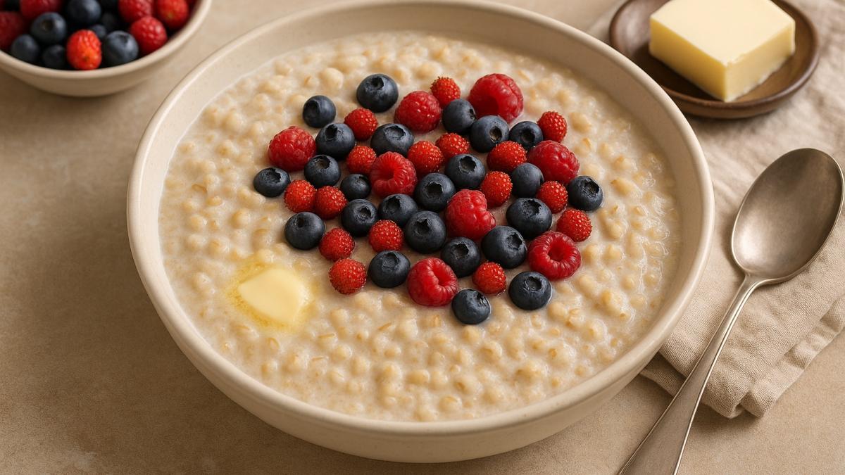 Каша из ячменя с молоком и дикими ягодами Каша из ячменя с молоком и дикими ягодами
