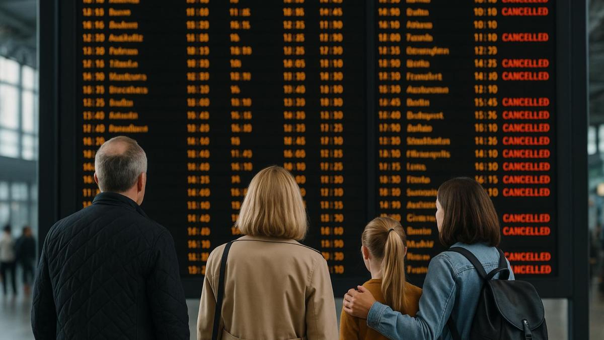 Пассажиры у табло в аэропорту Пассажиры у табло в аэропорту