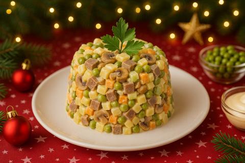 Салат оливье с языком