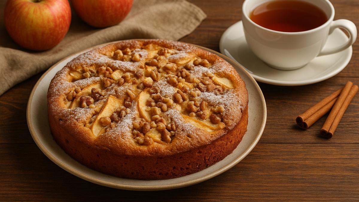 Шарлотка с поздними яблоками и орехами