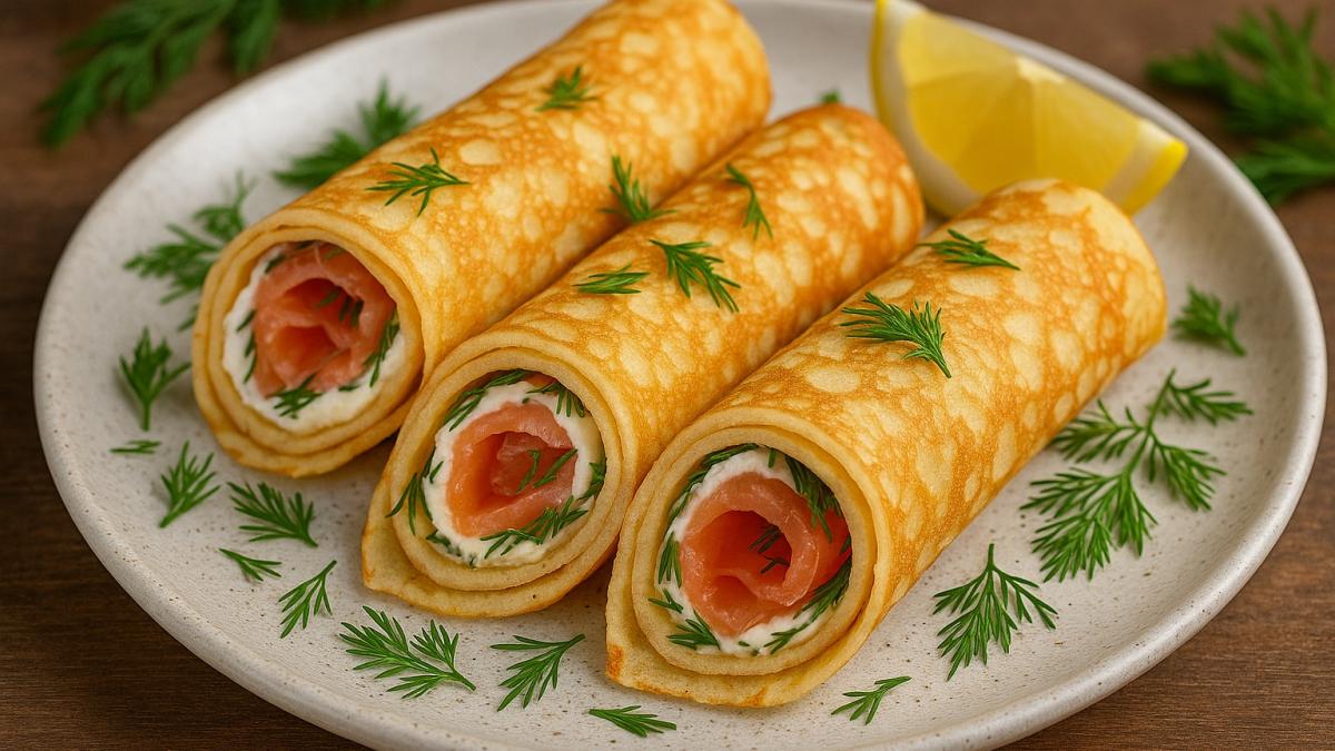 Блины с рыбой и зеленью