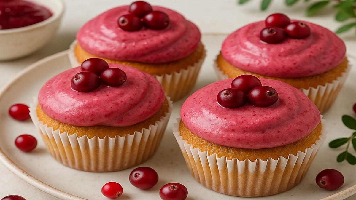 Капкейки с брусничной начинкой и клюквенной глазурью Капкейки с брусничной начинкой и клюквенной глазурью
