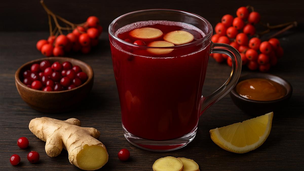 Морс из рябины и брусники с имбирём