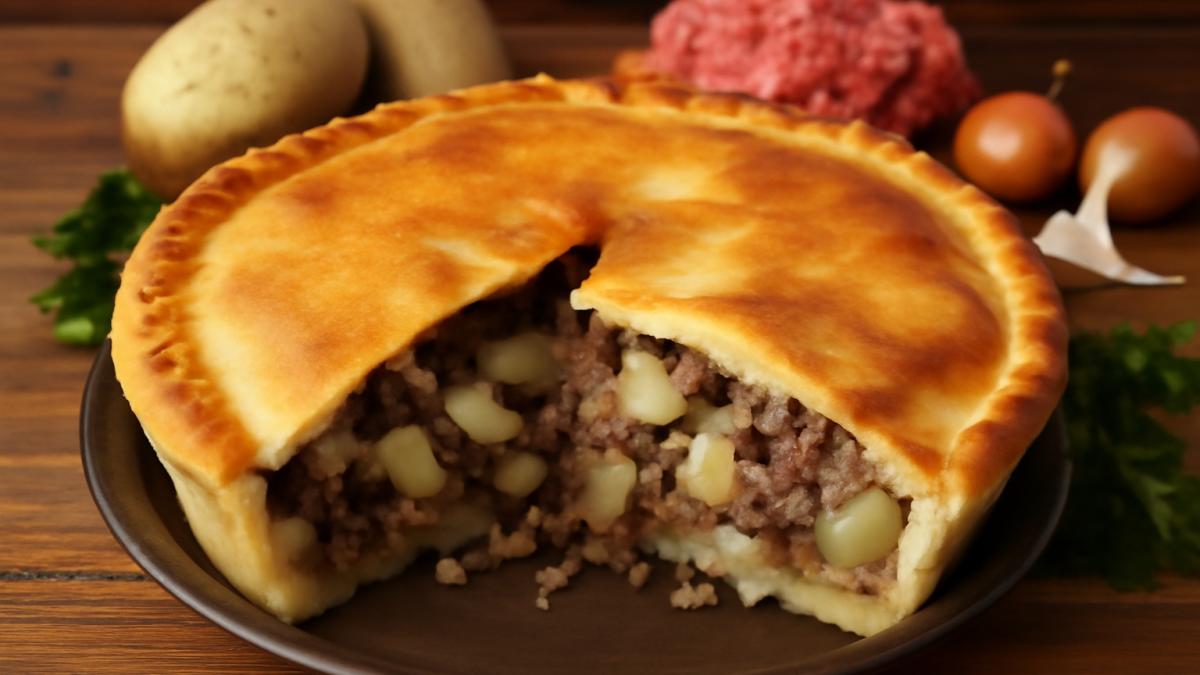 Пирог с мясным фаршем и картошкой