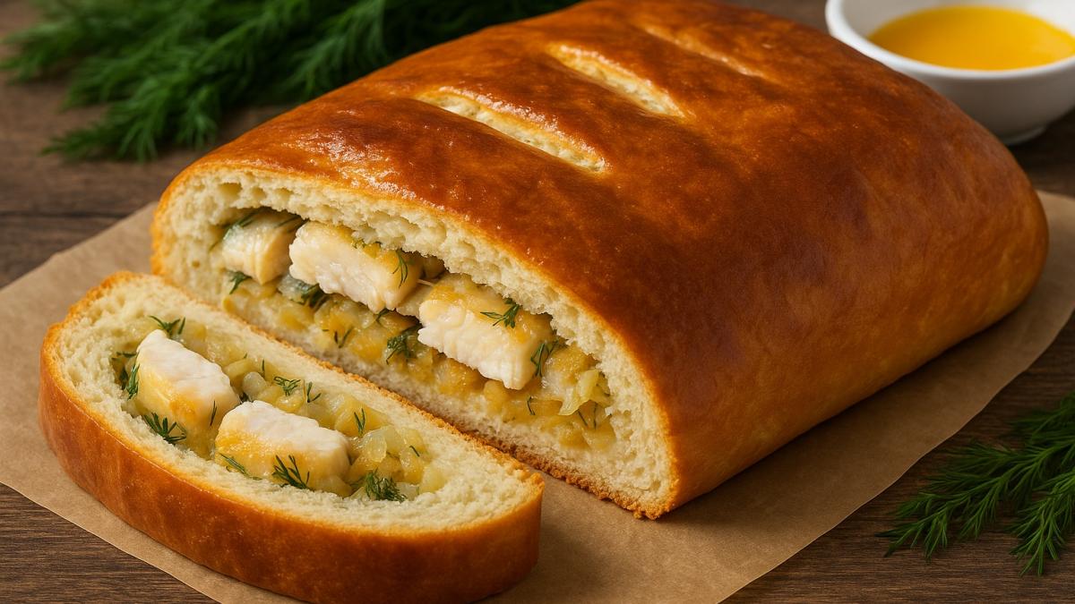 Кулебяка с морским окунем и луком Кулебяка с морским окунем и луком