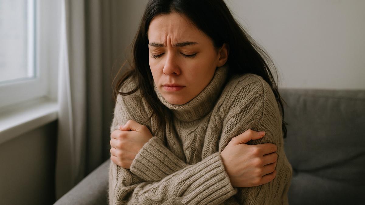 Девушка мёрзнет дома