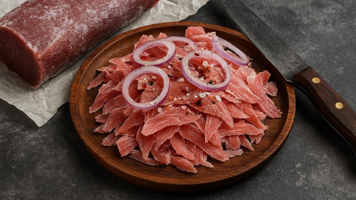Эвенкийская строганина с луком и олениной
