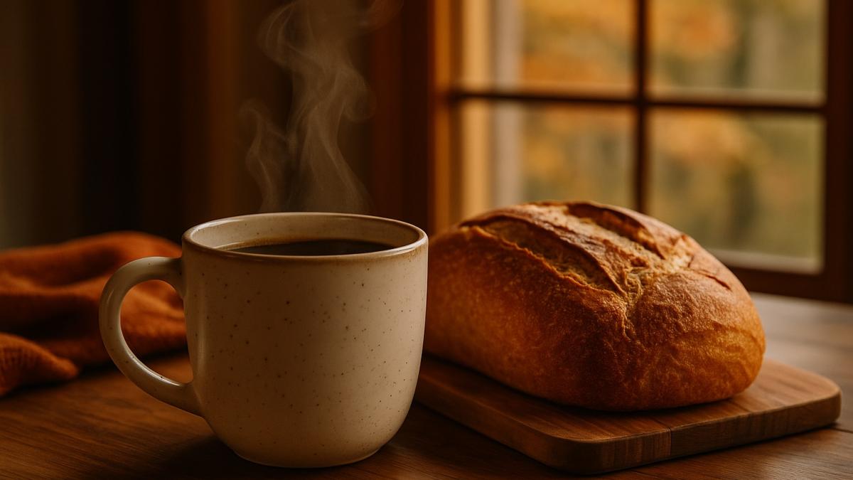 Домашнее утро с кофе и хлебом
