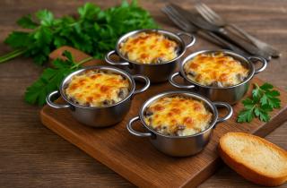 Жюльен с грибами готовят из доступных ингредиентов