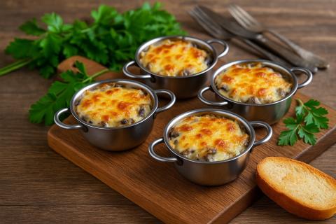 Жюльен с грибами готовят из доступных ингредиентов