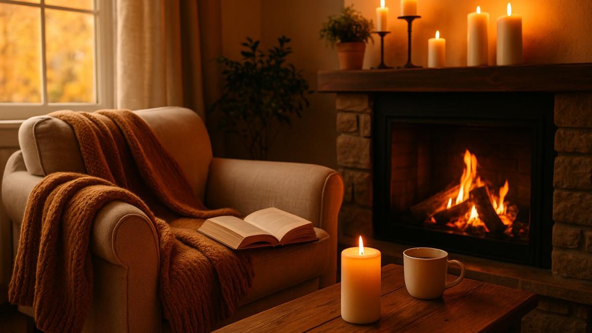 Уютный осенний отель с камином