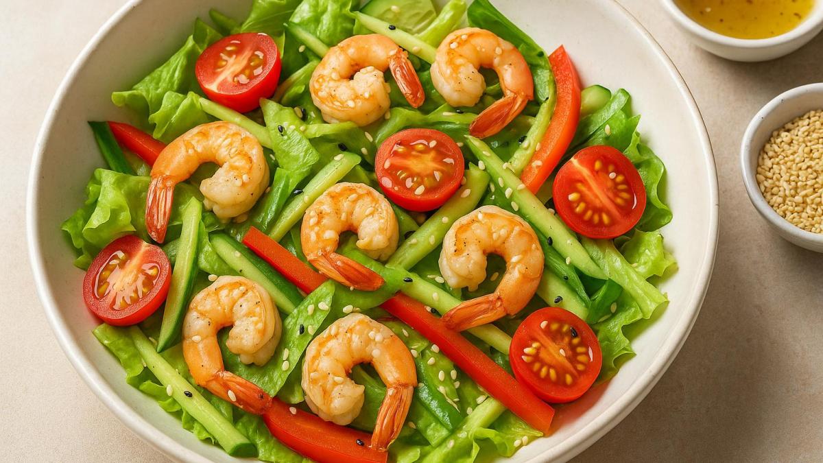 Салат с креветками и кунжутом Салат с креветками и кунжутом