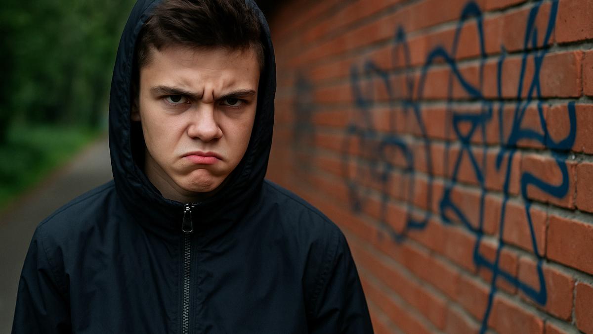 подросток у стены с граффити