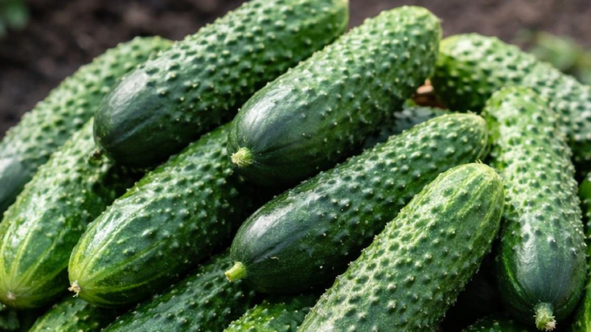 Урожай огурцов в корзинке