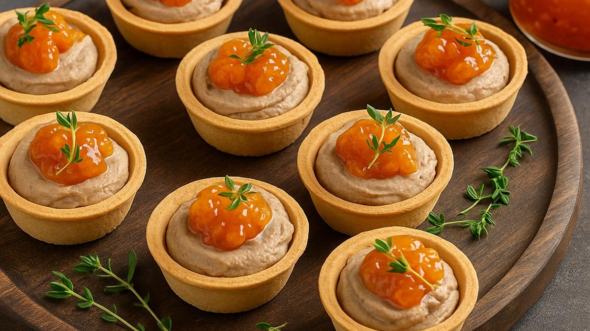 Тарталетки с печенью и морошковым джемом Тарталетки с печенью и морошковым джемом