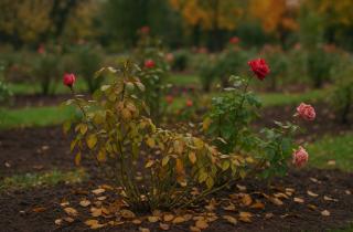 Сгибание длинных побегов защищает розы от снега и ветра зимой