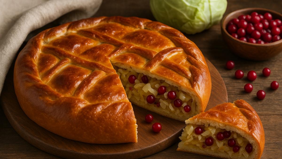 Пирог с капустой и брусникой