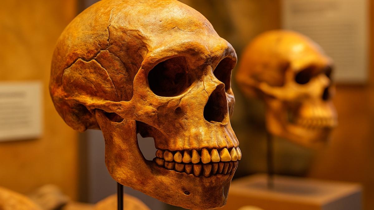 Череп неандертальца в музее