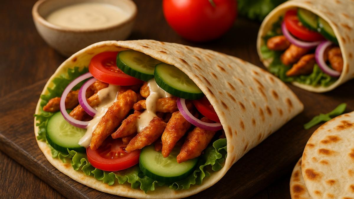 Донер с курицей и соусом тахини