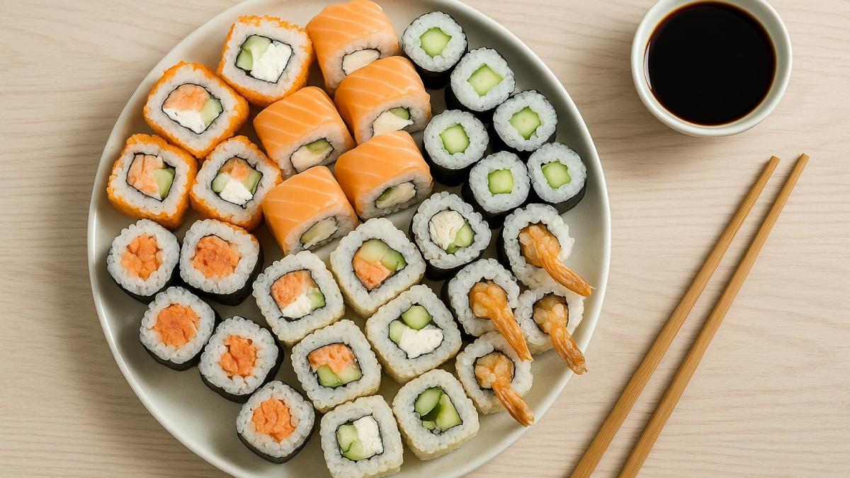 Большой набор суши на столе