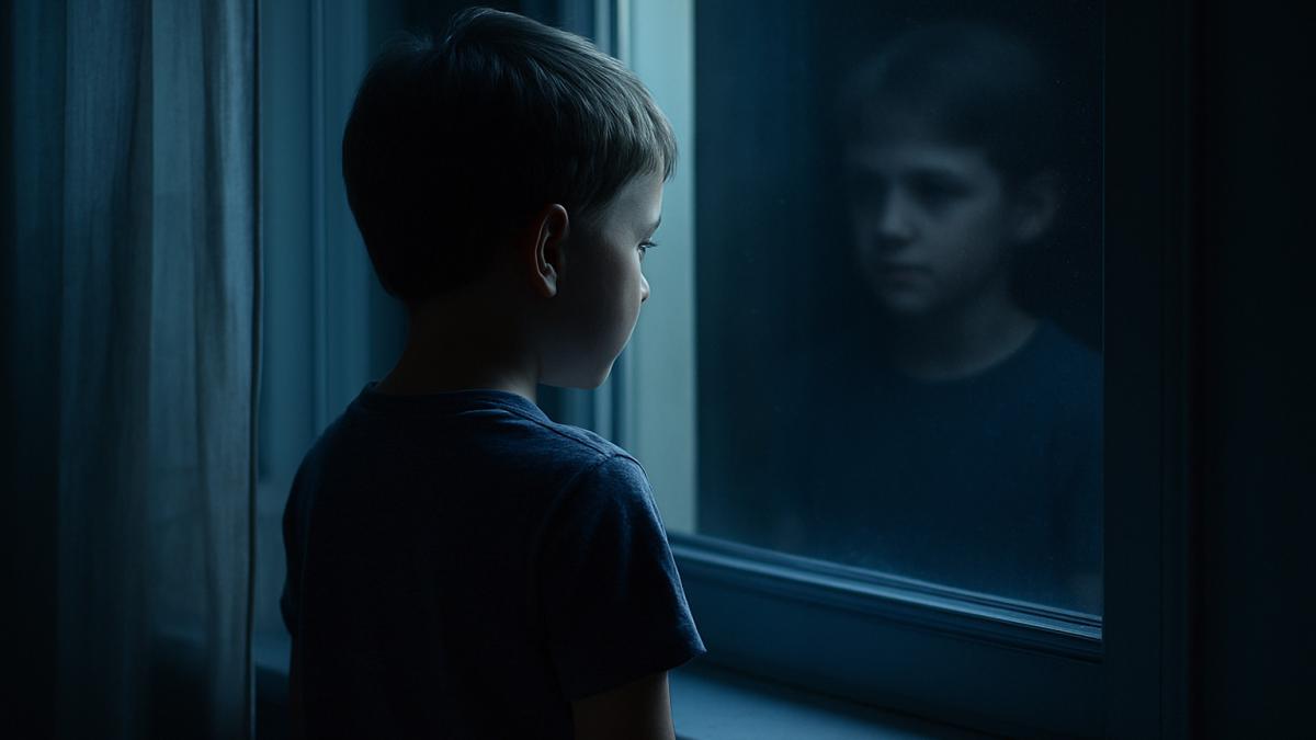 ребенок с отражением в окне