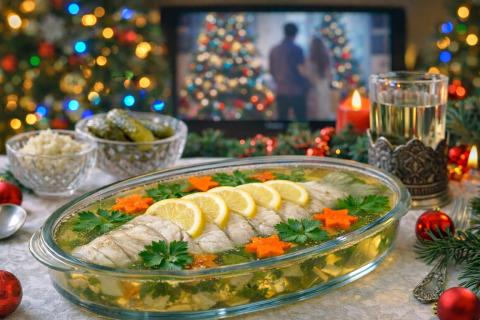 Для заливного из судака использовали бульон из головы и костей