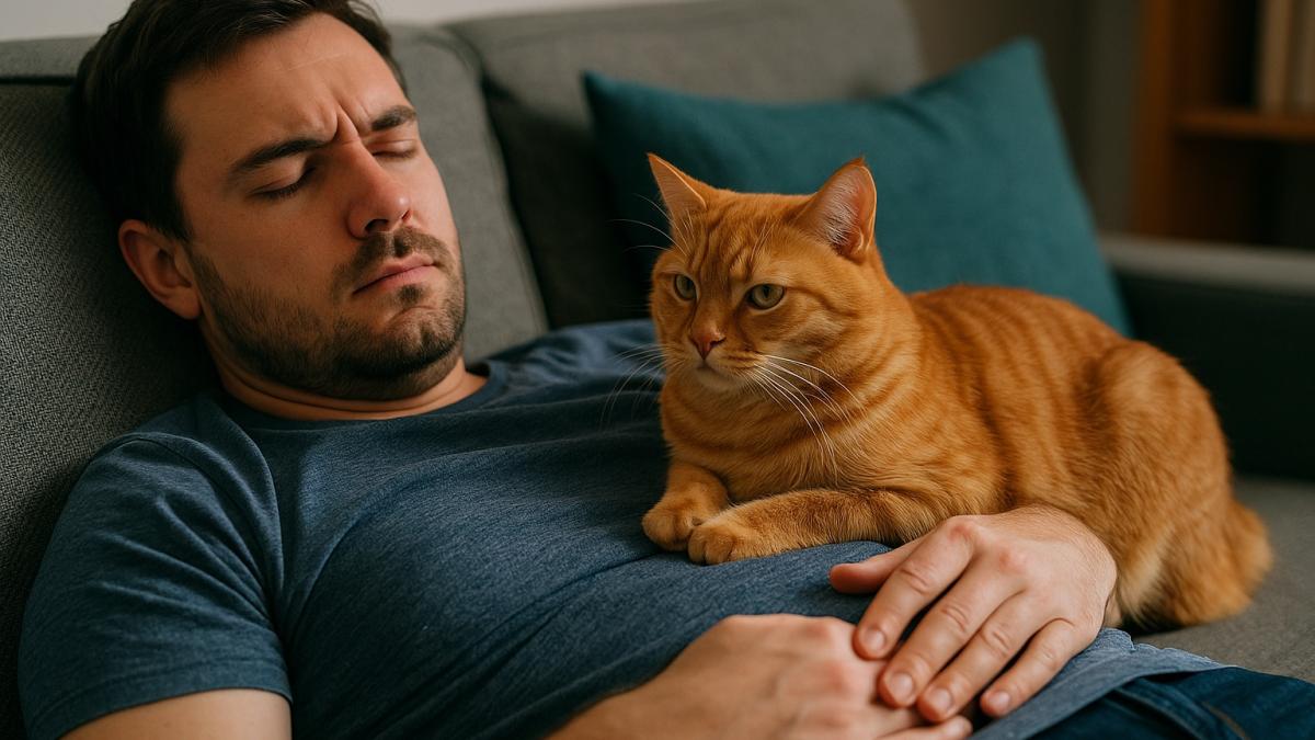 кошка на груди человека