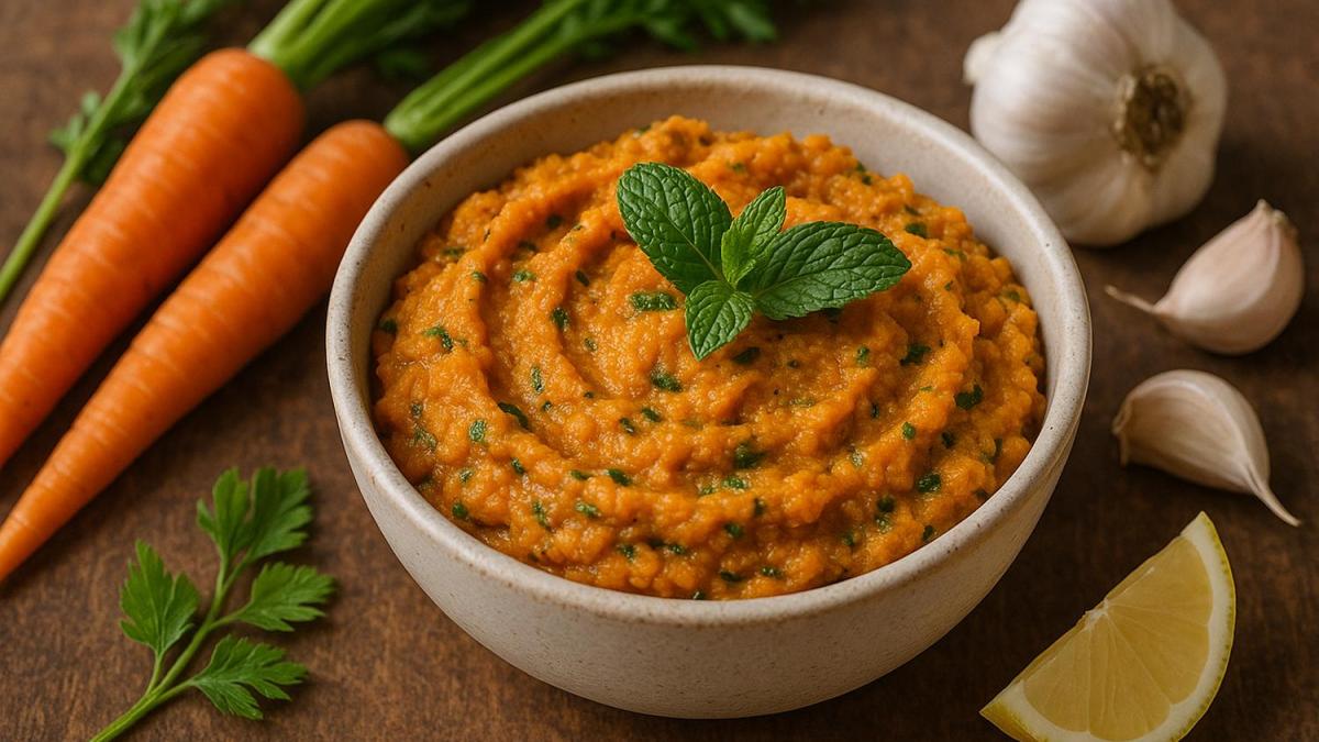 Намазка из запечённой моркови с чесноком и мятой Намазка из запечённой моркови с чесноком и мятой