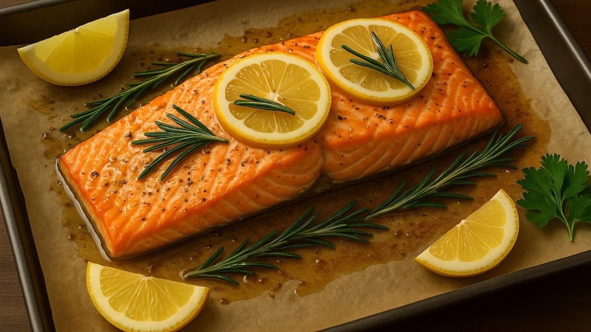 Запечённый лосось с лимоном и розмарином Запечённый лосось с лимоном и розмарином
